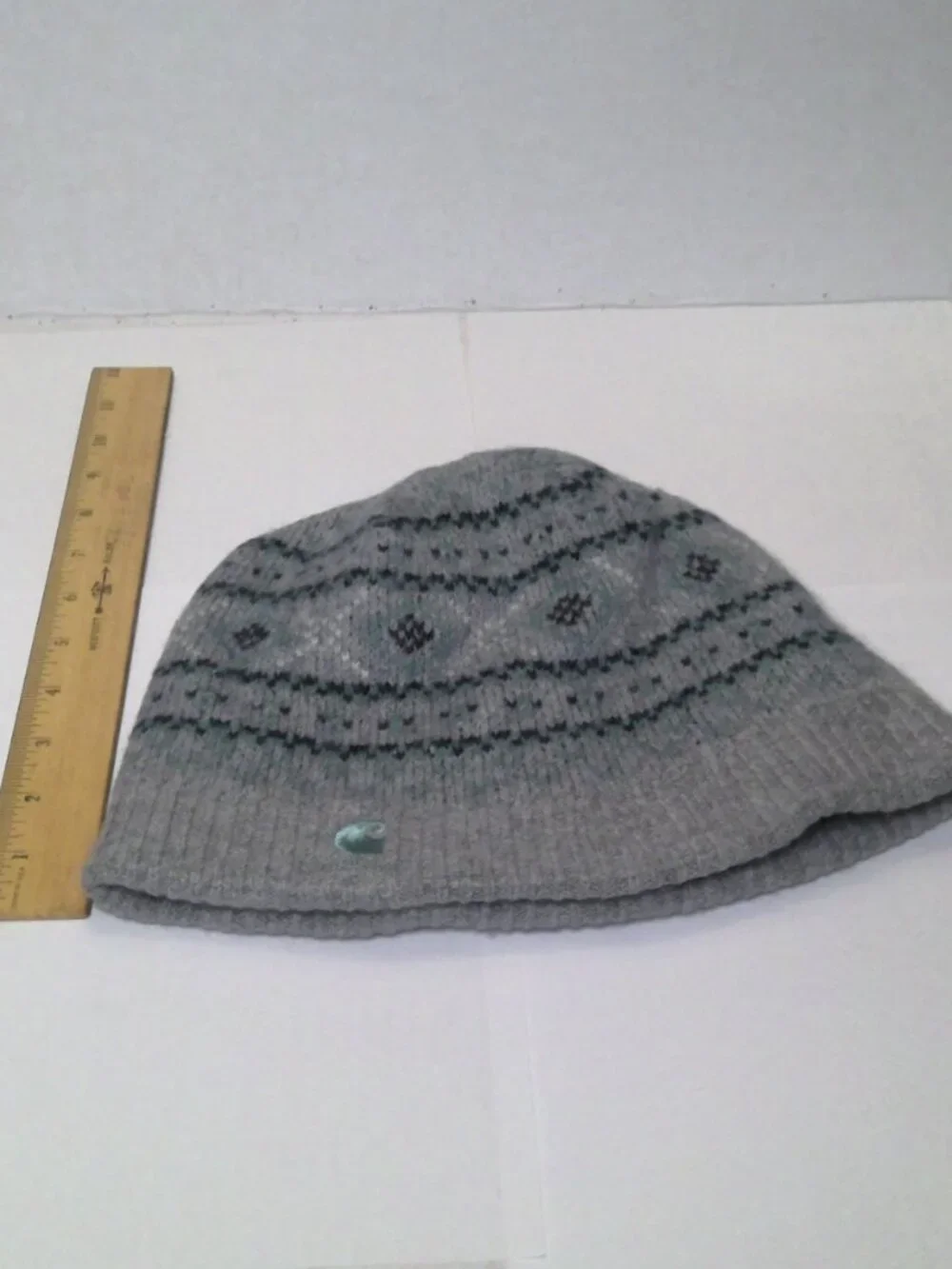 Carhartt Fair Isle Knit Beanie Grey Teal Wool Blend Winter Hat One Size Fits All